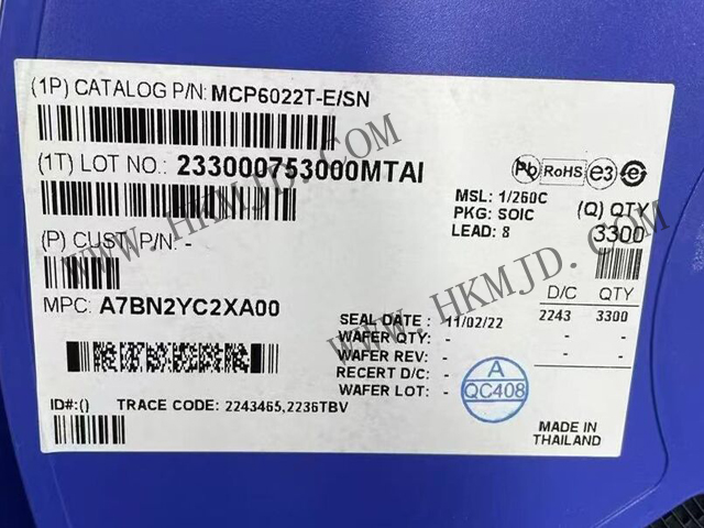 放大器 IC MCP6022T-E/SN 軌至軌輸入/輸出，10 MHz 運算放大器